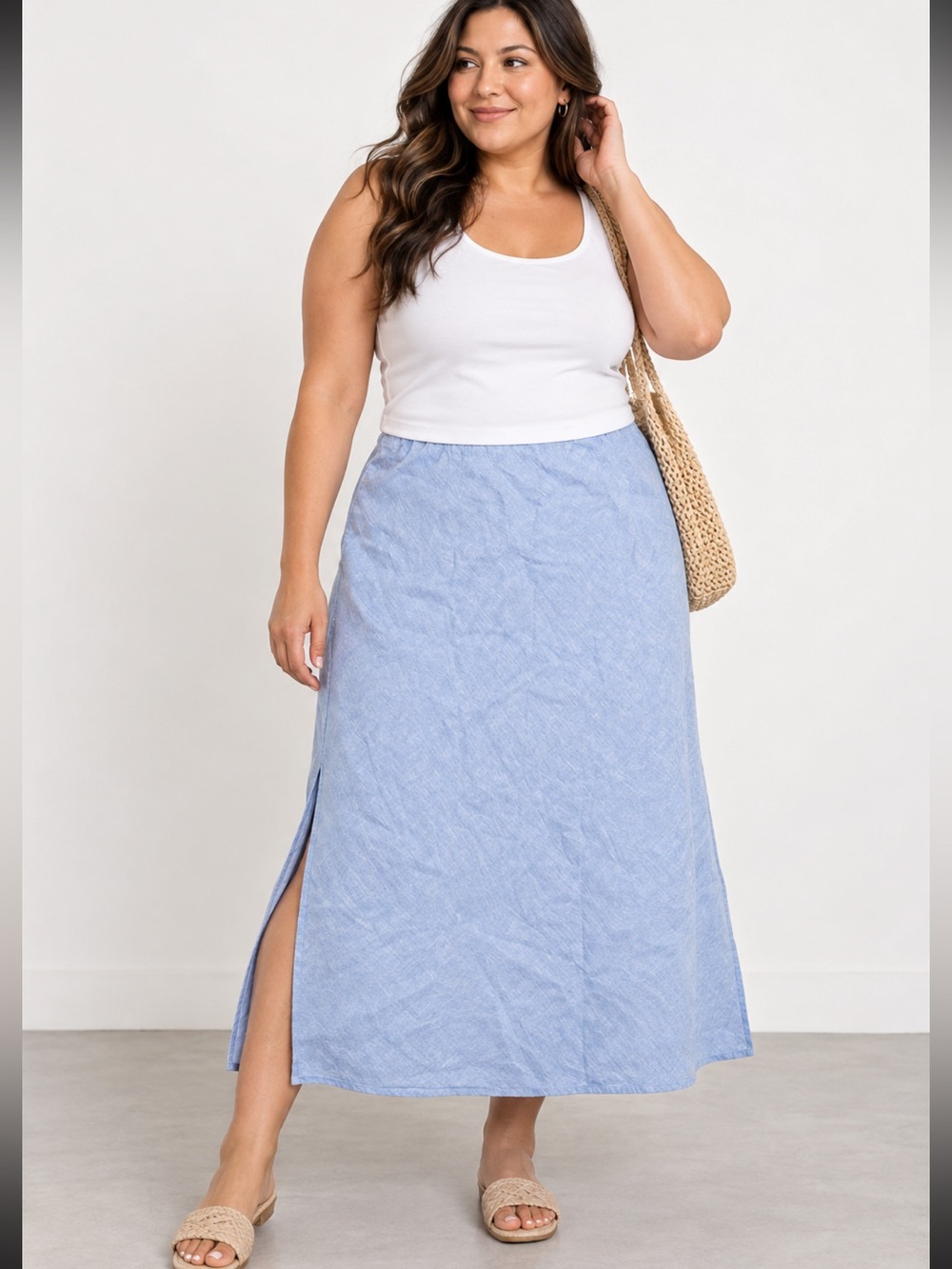J crew linen Light Blue Women's maxi Skirt side slits size 2x new